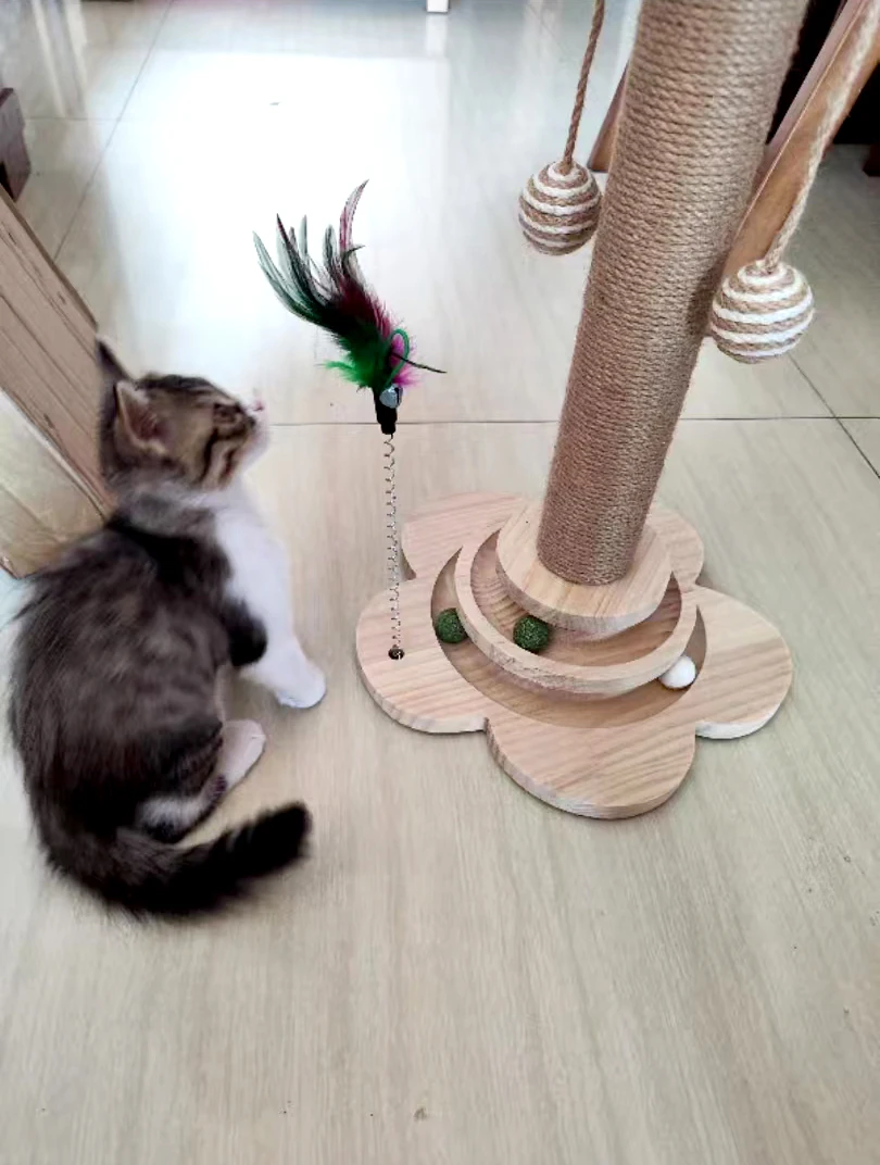Cat Tower Durable Sisal Scratching Board Tree Pet Cat Toy Solid Wood Cat Turntable Cat Scratching Posts photo review