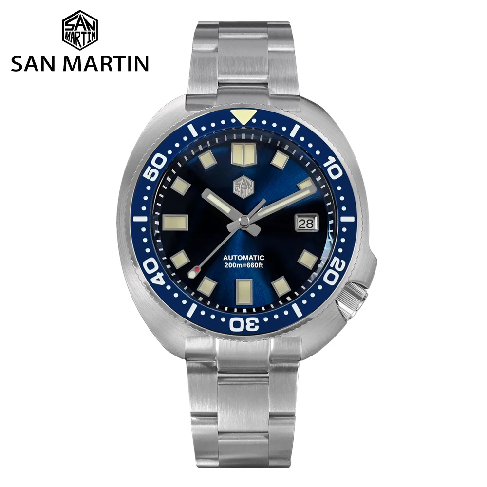 San Martin Luxury Men Watch 44mm New Turtle Diving NH35 Automatic Mechanical Sapphire Bracelet 20 Bar Luminous Relojes часы 1