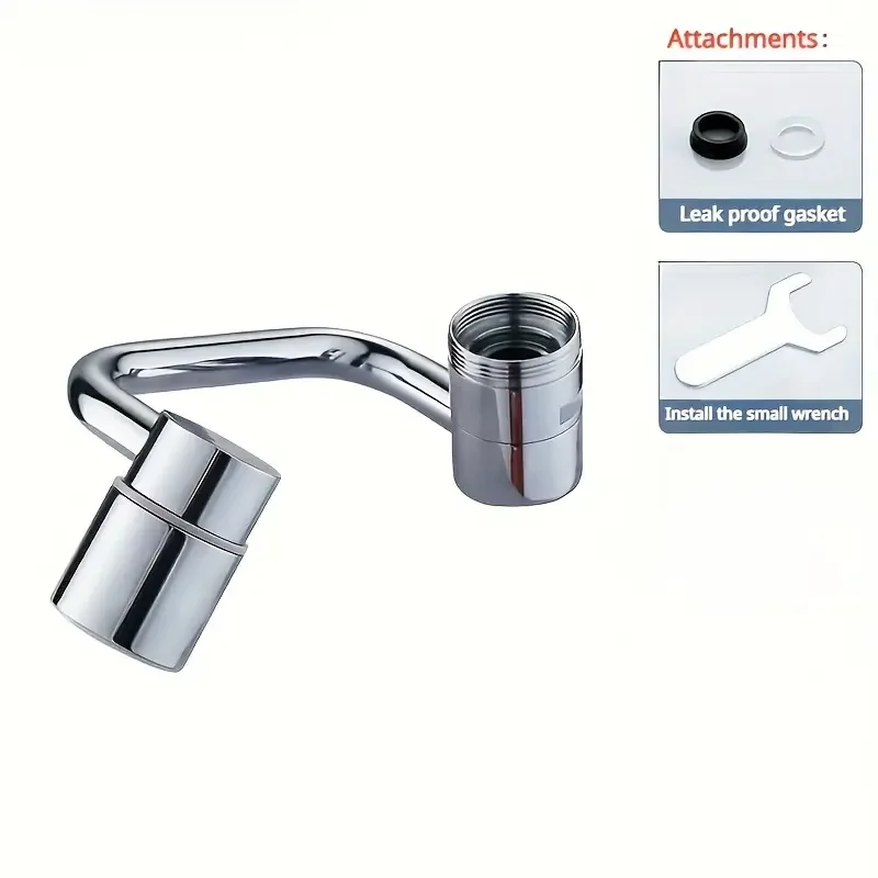 1pc 1080° Swivel Stainless Steel Faucet Extender Universal Splashproof Dual Spray Mode Bathroom Sink Accessories with Adapter