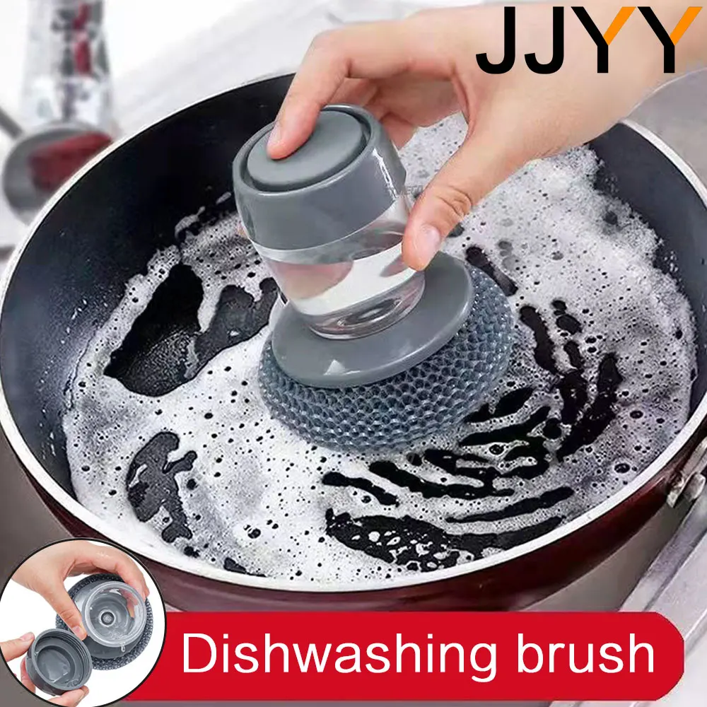 JJYY Kitchen Soap Dispensing Palm Brush Washing Liquid Dish Brush Soap