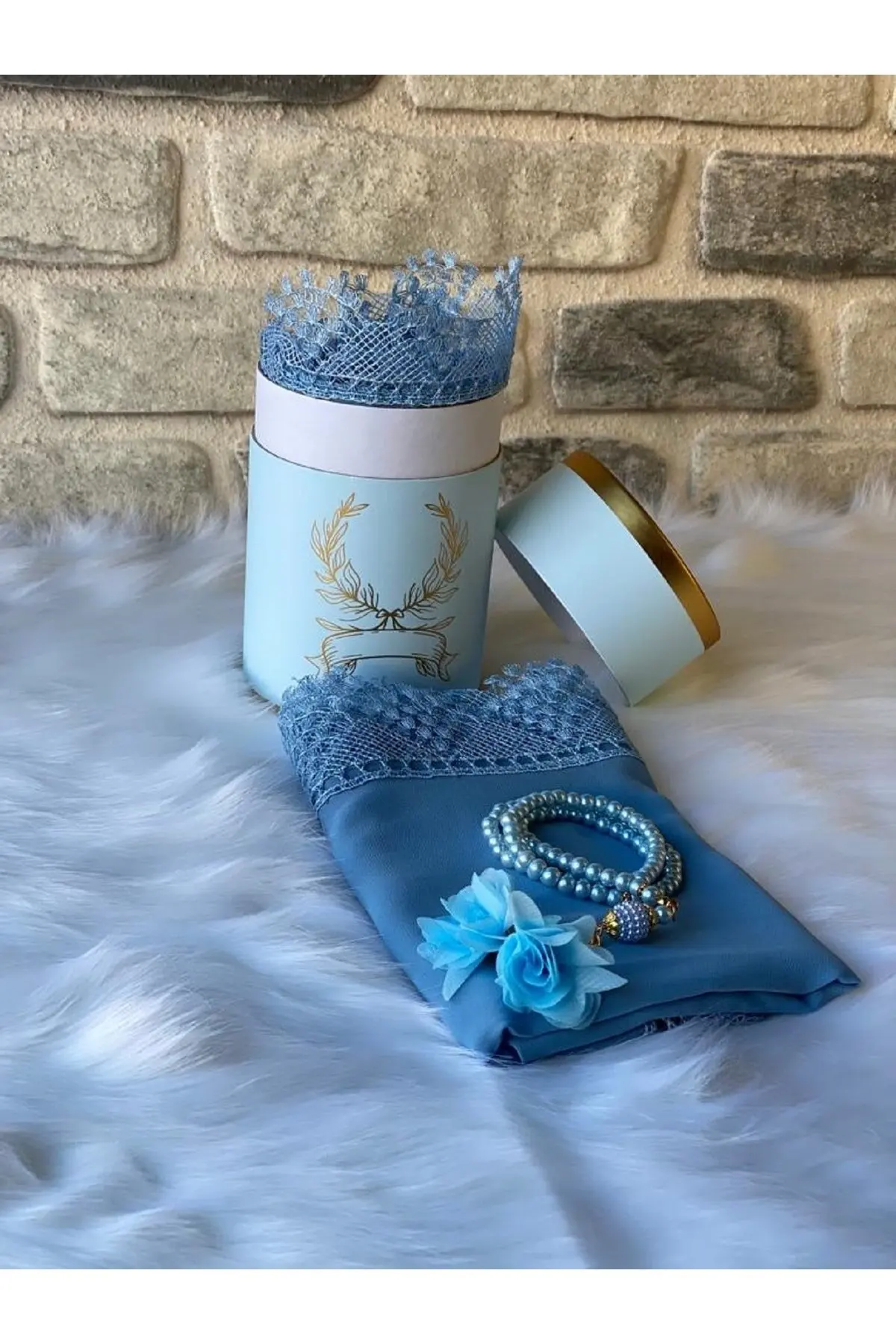Fashion Boxed Shawl Rosary Set Color Option Is Useful Gift Dowry Wraps Stylish Glossy Textured Müslim Lace Embroidered Woman