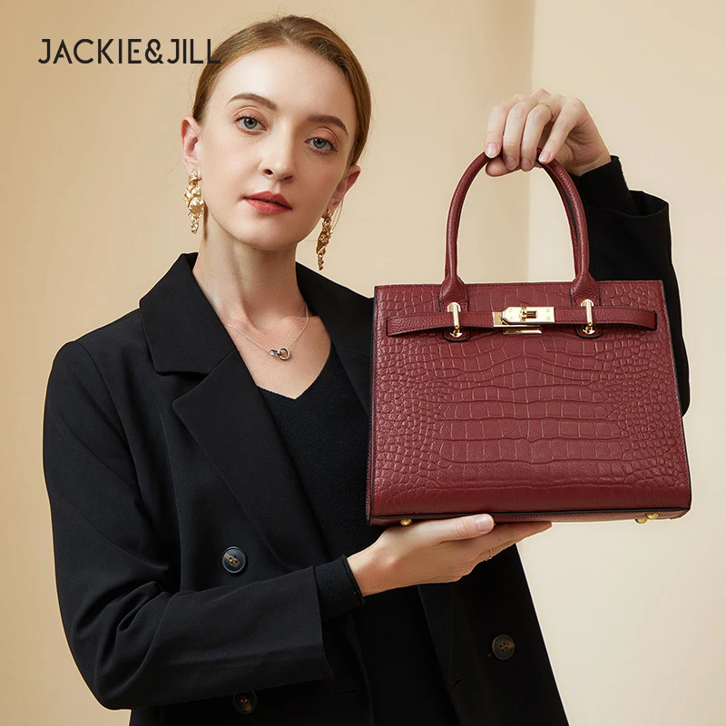 Jackie&Jill New Women'S Bags Fashion Crocodile Embossed Cowhide Material Ladies Handbag Tote Bag Handbag