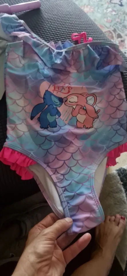 Lilo Stitch Traje de baño con estampado de escamas de pescado y sirena para niña, traje de baño de una pieza, traje de baño para niño pequeño, traje de playa photo review