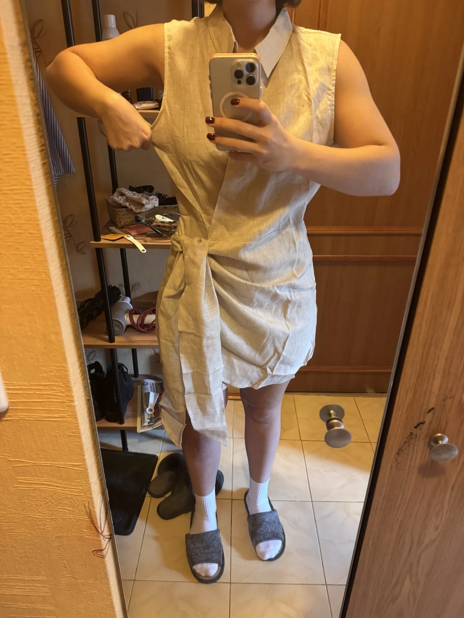 Vintage Cotton Linen Sleeveless Mini Dress Lace-Up Detail photo review