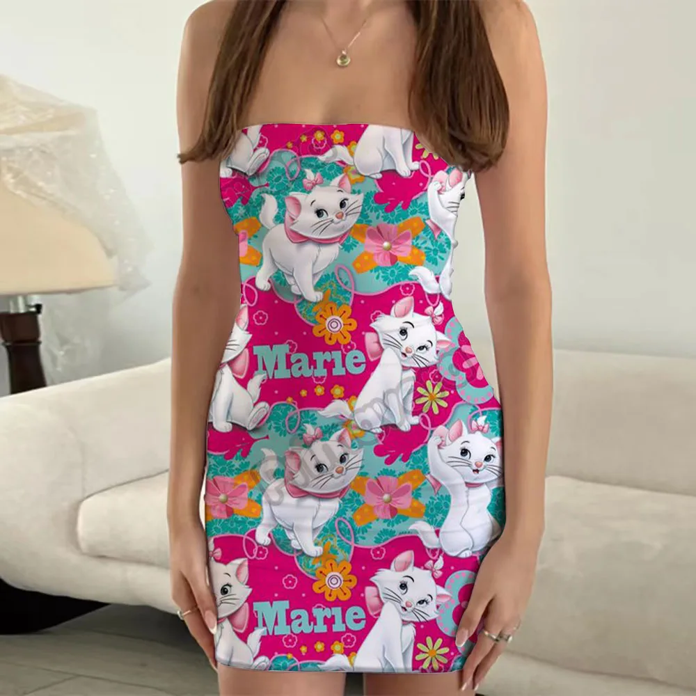 

New Disney Summer Ladies Short Dress Marie Cat Anime Print Boho Sexy Babes Style 2023 Fashion Casual Sexy Party Tops Y2K