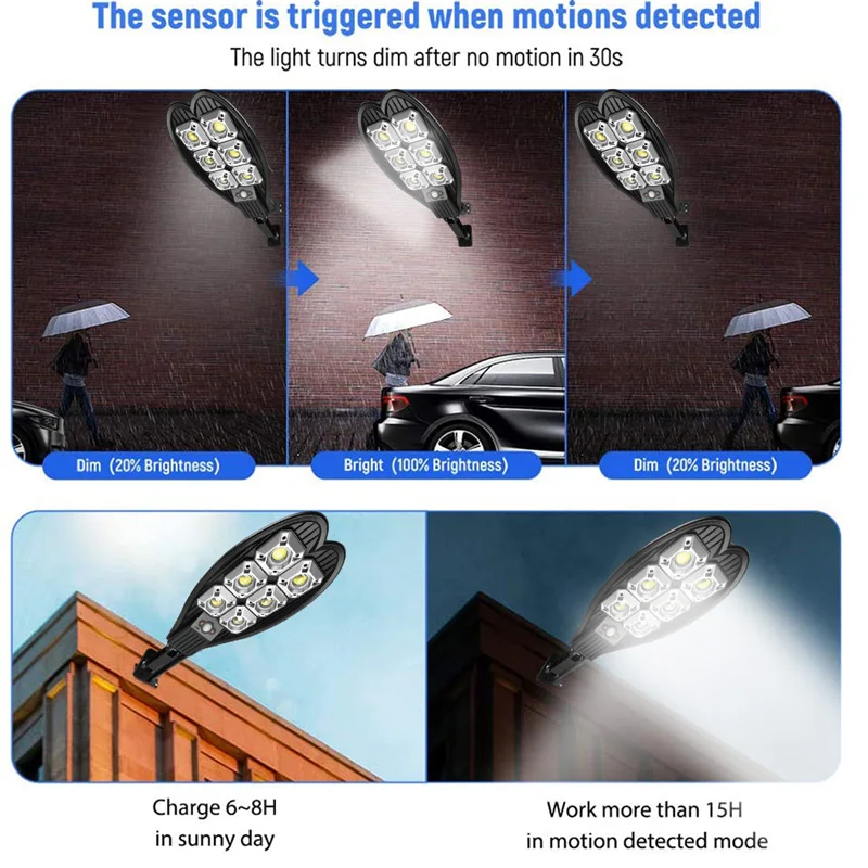 10000W outdoor solar LED street light garden light human body induction 108 core COB wall home waterproof 2*18650 battery