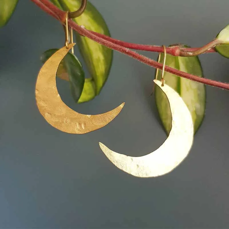 

Hammer Brass earrings for women, Gold Storm "Artemis" large Moon Hammer personality earrings for brides gift
