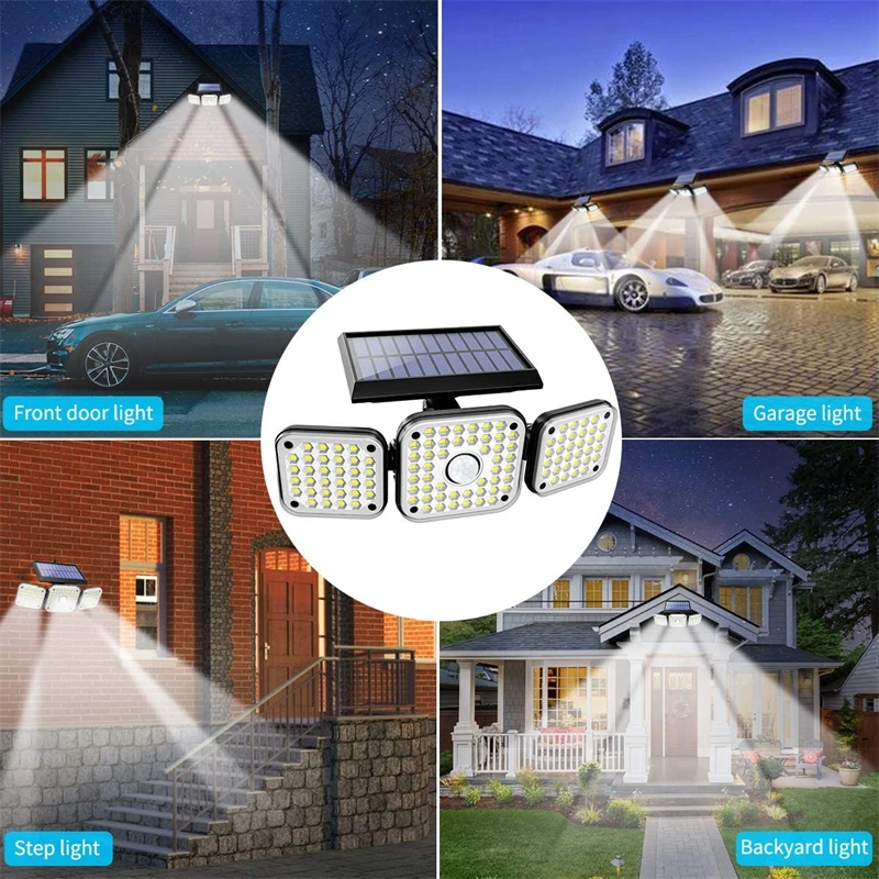 LED Solar Lights Outdoor 182LEDs 4 Heads Adjustable Motion Sensor Light Solar Waterproof Wall Lamp for Garage Yard Patio Garden solar outside lights