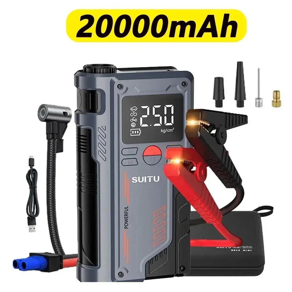 Démarreur de saut de voiture 4 en 1 avec compresseur d'air, chargeur Booster Portable 20000mAh, dispositif de démarrage puissant pour batterie de voiture 1000A