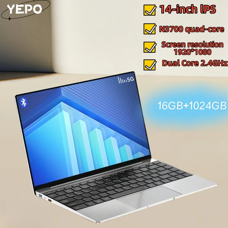 14 Inch Laptop Intel Celeron N3700 16GB RAM 1TB SSD Windows 11 Office Study Computer PC Screen resolution1920 * 1080