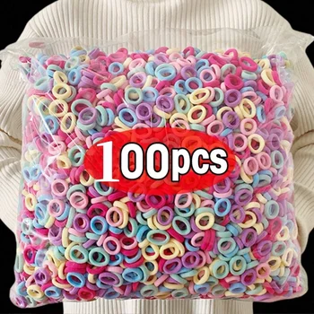 500/200/100PCS Colorato di Base In Nylon Ealstic Legami Dei Capelli per le Ragazze Coda di Cavallo Tenere Scrunchie Elastico Per Bambini Accessori Per Capelli moda 1
