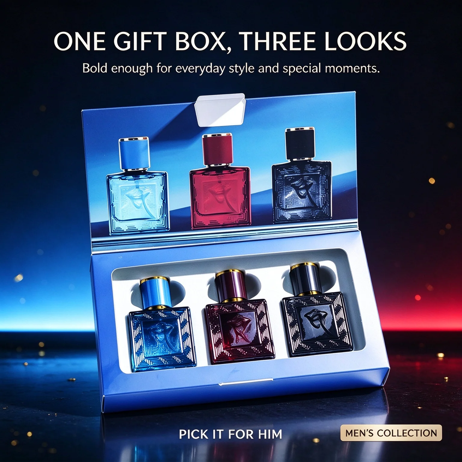 Men's 3-Piece Perfume Gift Set - Stylish Bottle Design Premium Quality Ideal for Birthday Anniversary Holiday Present in Ready-to-Gift Box
