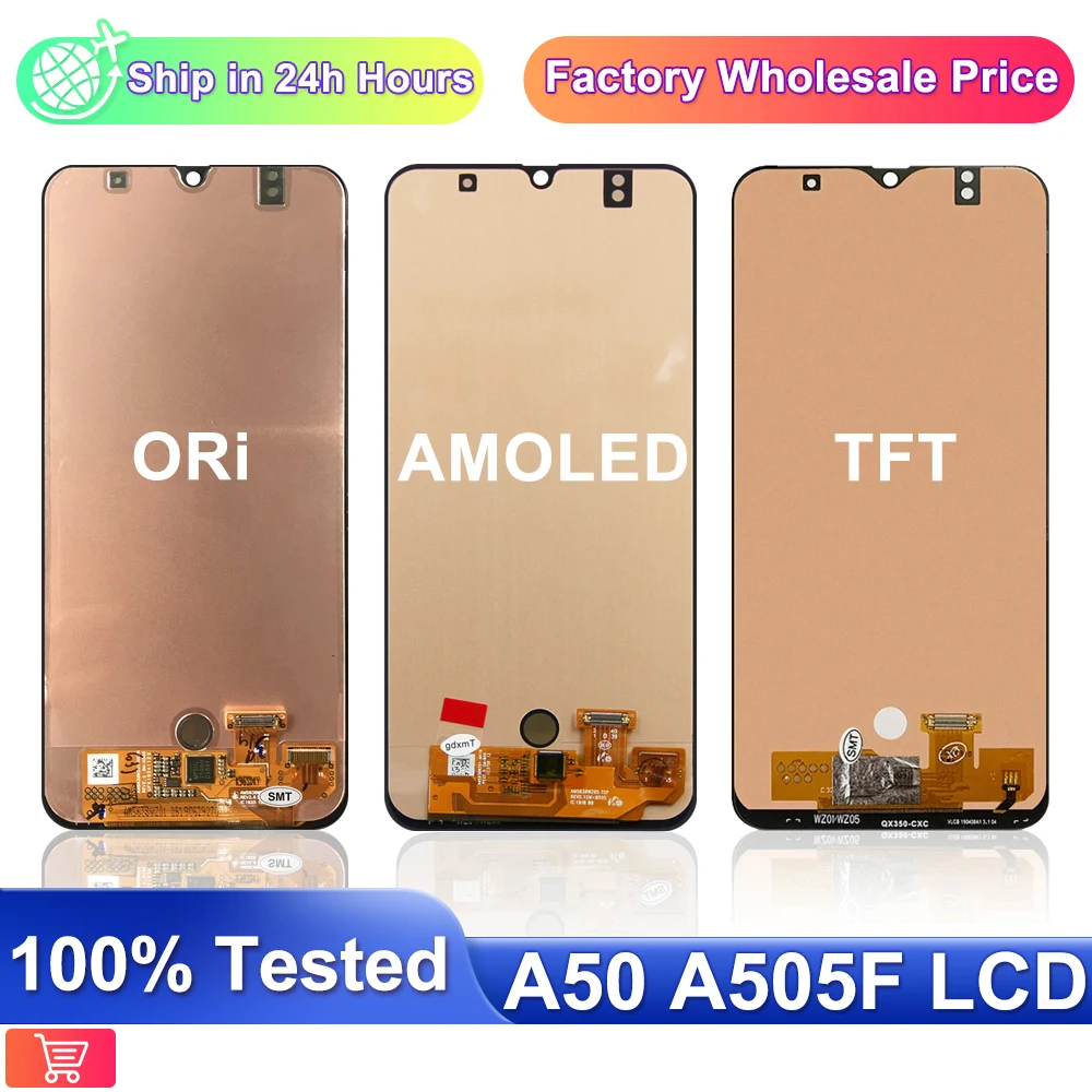 ЖК-дисплей 6,4 дюйма Super AMOLED Samsung Galaxy A50 A505F A505FN со сканером отпечатков пальцев, сменный сенсорный экран для Galaxy A50 с рамкой
