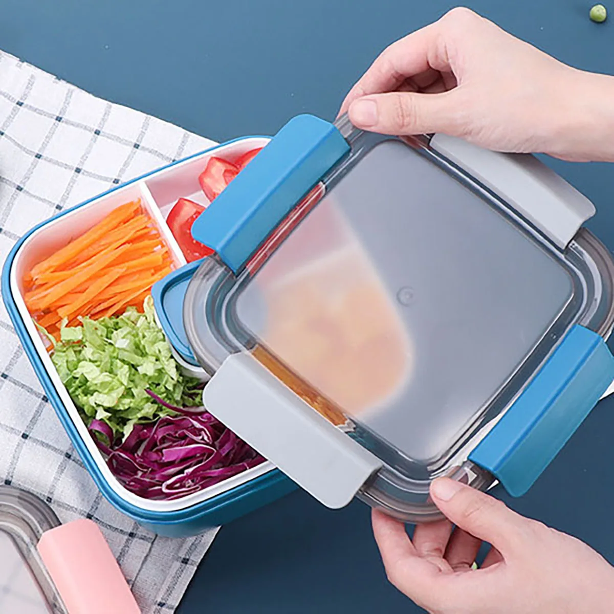 1pc Leakproof Lunch Box Double Layer High Capacity Food Container Travel Hiking Office School Portable Heating Bento Box