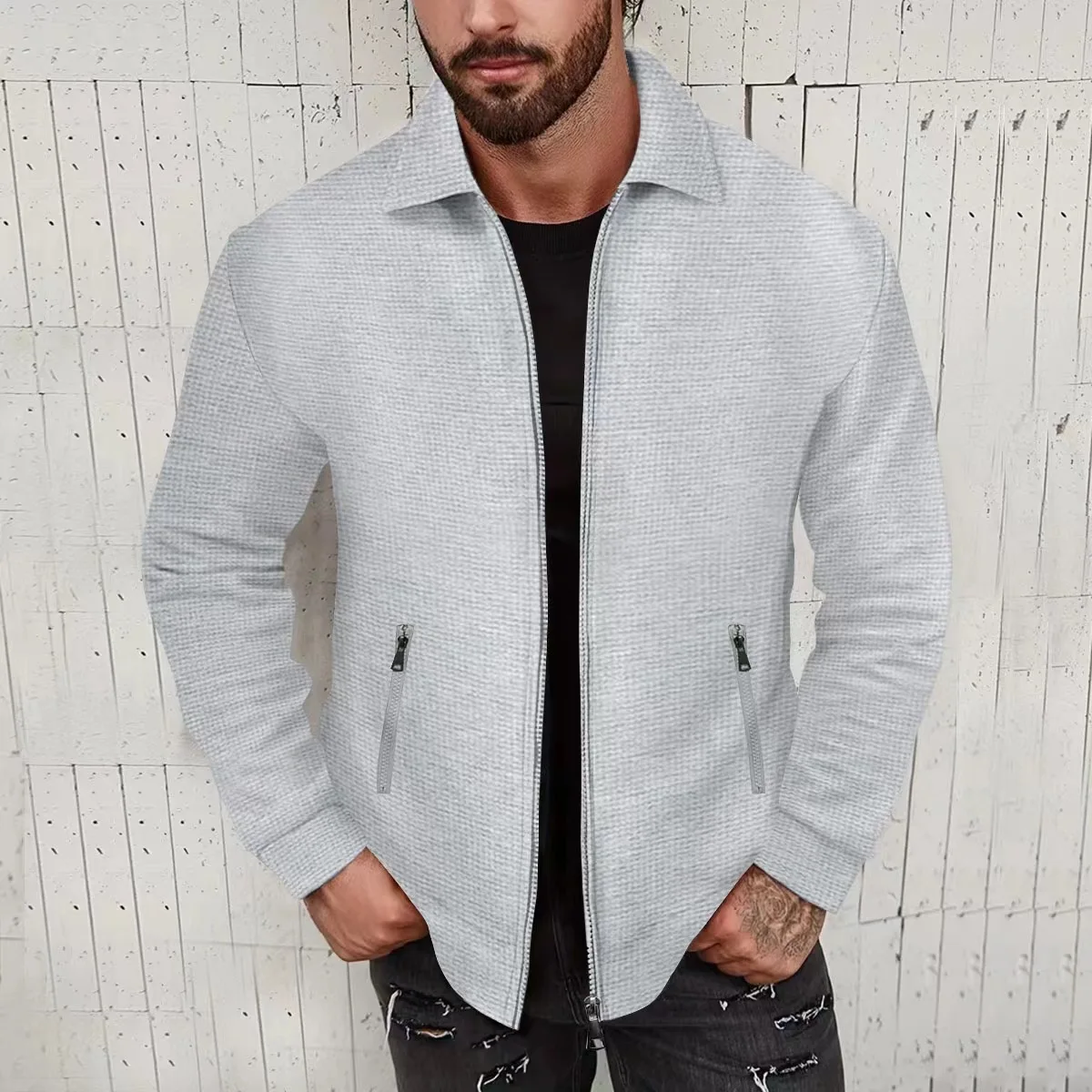 

Long sleeve zipper men's jacket high street casual thin coat