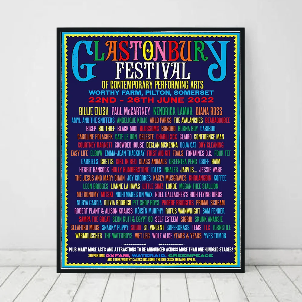 

Glastonbury 2022 Posters Music 2013 2014 2015 Vibrant Lineup Canvas Painting Modern Wall Pictures for Living Room Home Decor