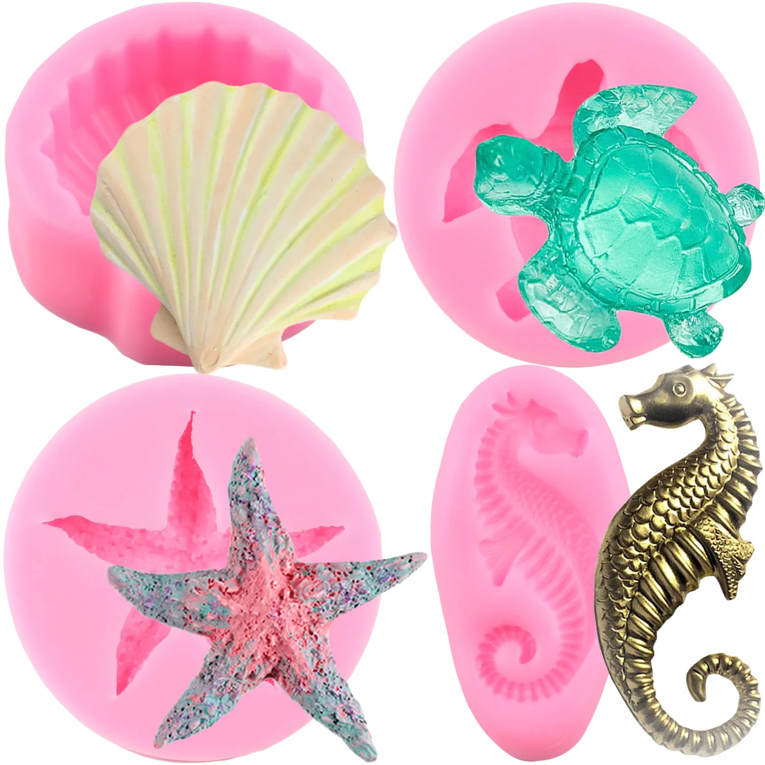 

Shell Starfish Seahorse Silicone Mold Sea Turtle Fondant Cake Decorating Tools Baking Chocolate Candy Clay Molds Soap Mould