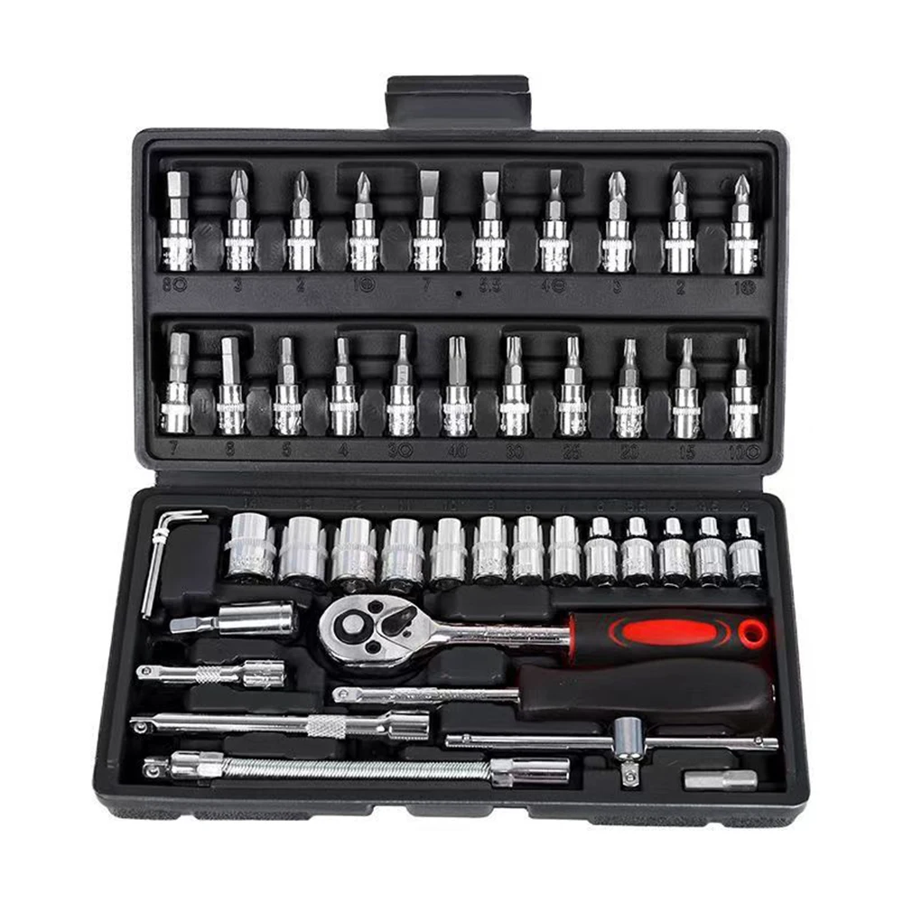 46PCS Ratchet Wrench Tool Set 1/4 Metric Socket Wrench Household Manual Repair Tools for Bike Repair: 3 - 5 Days Free Delivery only UK