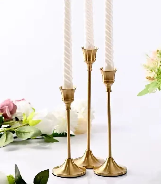 Set of 3 Vintage Elegant Metal and Aluminum Tabletop Candle Holders, Suitable for Wedding Anniversary, Home and Hotel Decoration photo review