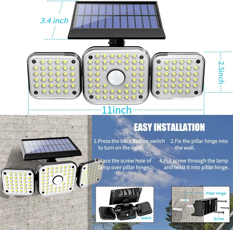 Solar Street Lamp Waterproof 5-Way Brightness 300LED Solar Motion Sensor Exterior Lights Outdoor Solar Security Light for Garage brightest outdoor solar lights