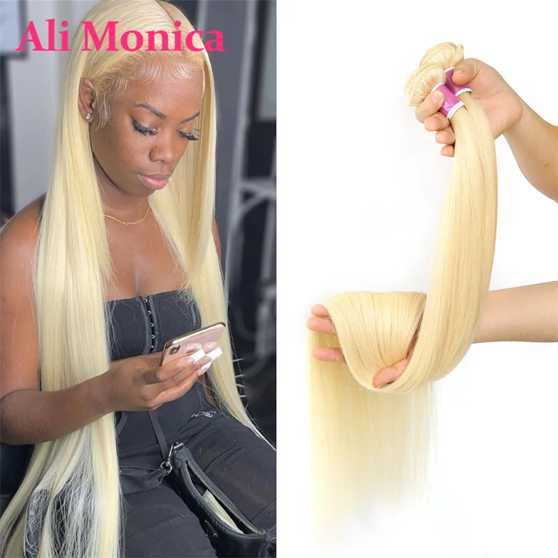 Straight Hair Extensions Human Hair 613 Honey Blonde 100% Human Bundles Remy Brazilian Weave 3/4 PCS 8-40 Inch Bundles