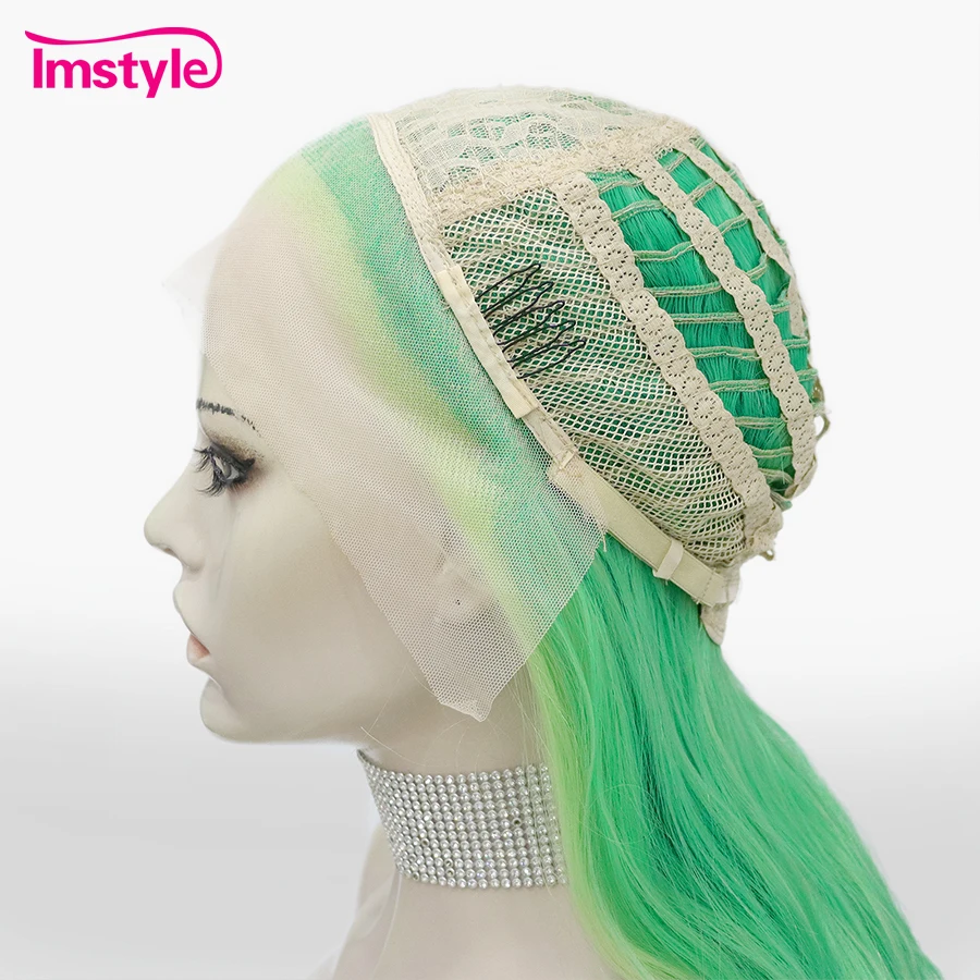 Imstyle Green Wig Long Synthetic Lace Front Wig Wavy Ombre Wigs Women Heat Resistant Fiber Highlight Cosplay synthetic wig