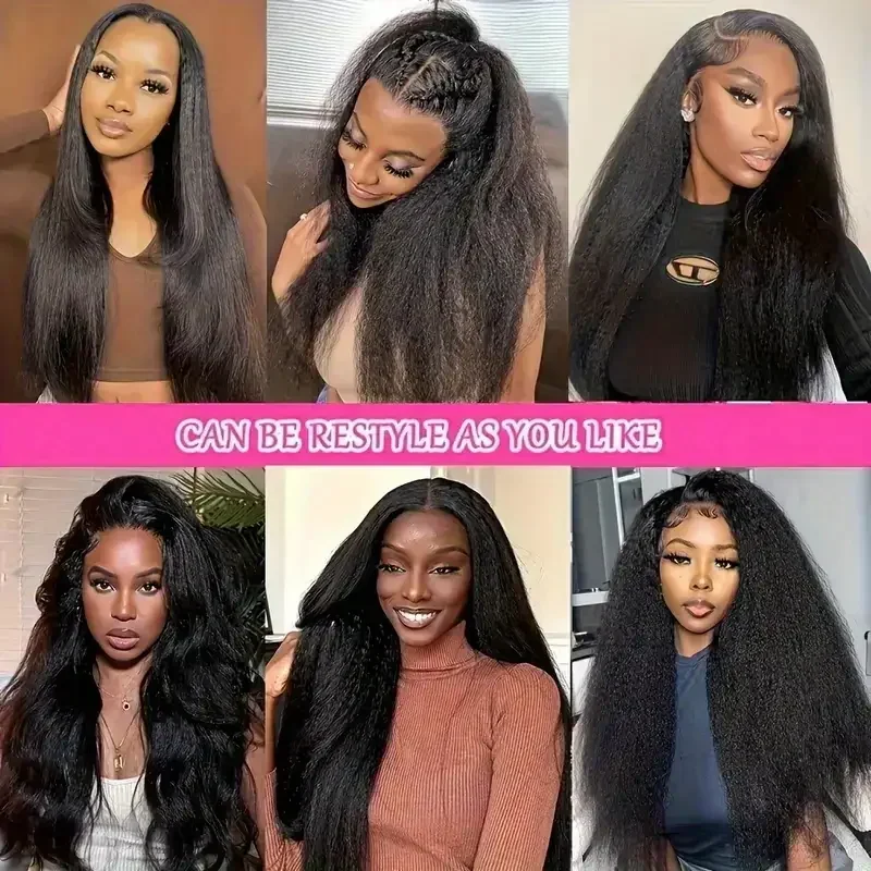 Kinky Straight Lace Front Wigs Human Hair 13x4 HD Transparent Lace Front Wig Human Hair Yaki Straight Wigs with Curly Baby Hair