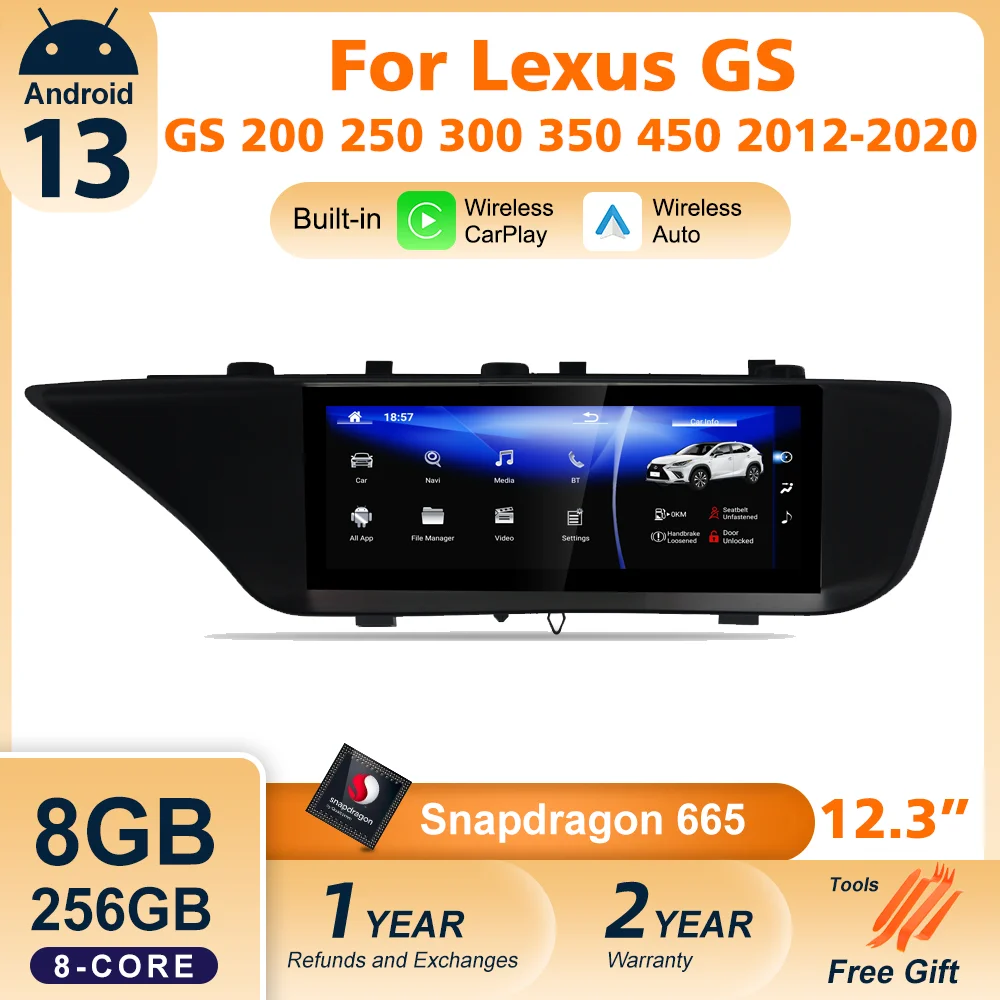 Android 13 auto rádio Carplay pro lexus GS GS200 GS250 GS300 GS350 GS450 2012-2020 GPS multimediální hráč quanlcomm navi stereo