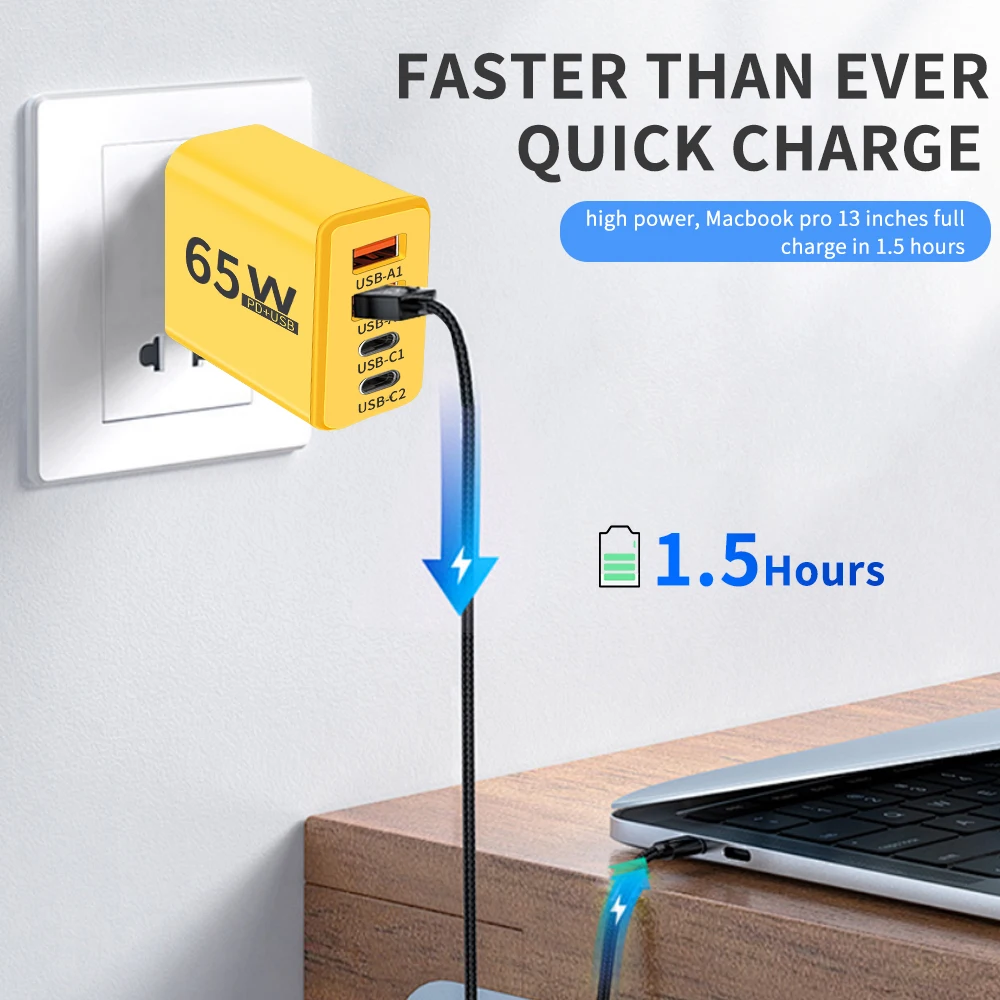 65W Charger USB C Fast Charging for iPhone 15 14 Xiaomi Samsung Oneplus