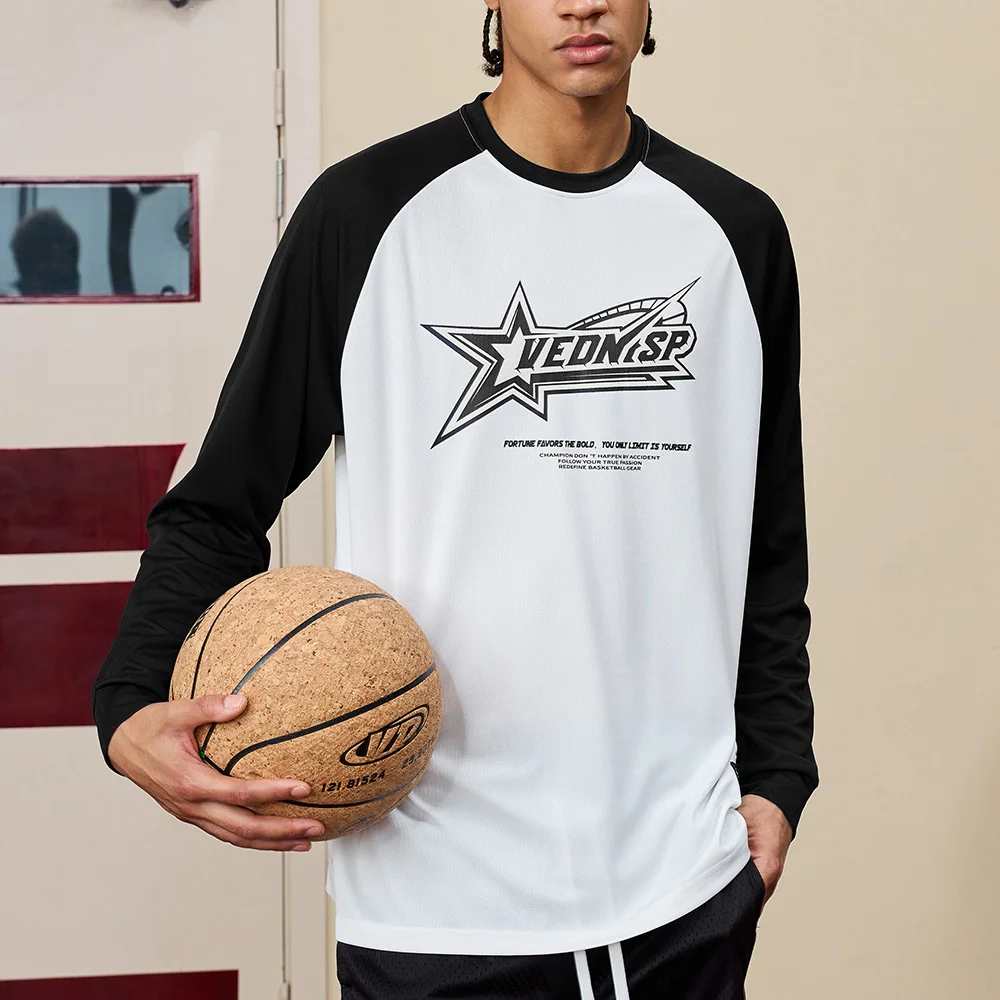 Spring and Autumn Essential Outerwear for Men Crew Neck Long Sleeve Print T-Shirt Breathable Quick-Drying Basketball Jersey