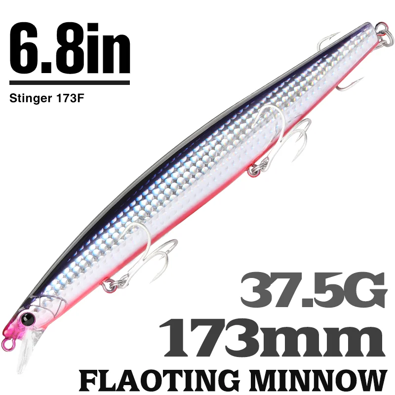 

TSURINOYA Shore Fishing STINGER 173F Floating Minnow Silm Fishing Lure 173mm 37.5g Saltwater Hard Plastics Big Game Hard Bait