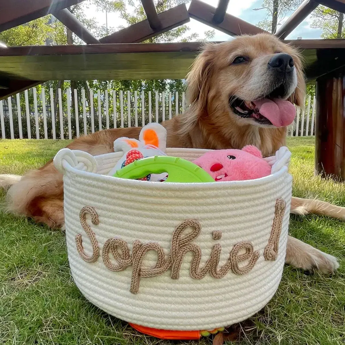 1pc personalized cotton rope dog toy basket, pet toy storage basket, pet name gift basket, holiday decoration gift, Easter gift 7