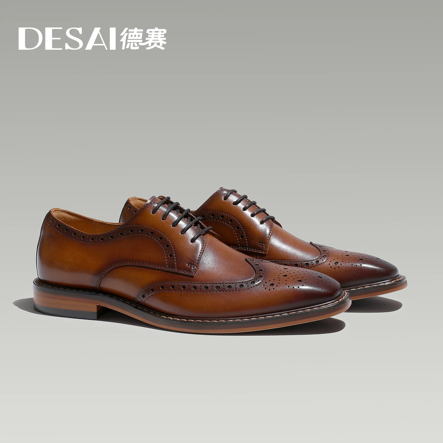 DESAI genuine leather business formal Derby shoes thick soled height increasing leisure shoes brogue carved handmade men's