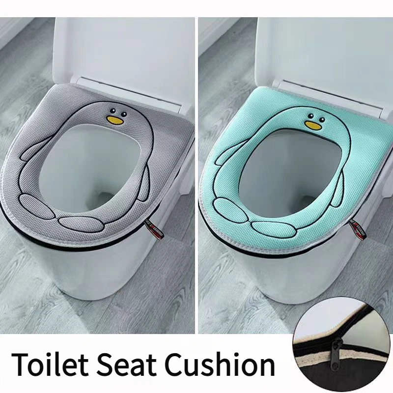 Toilet mat for home cute penguin winter WC cushion zipper toilet washer toilet seat pad Four Seasons universal soft seat cover