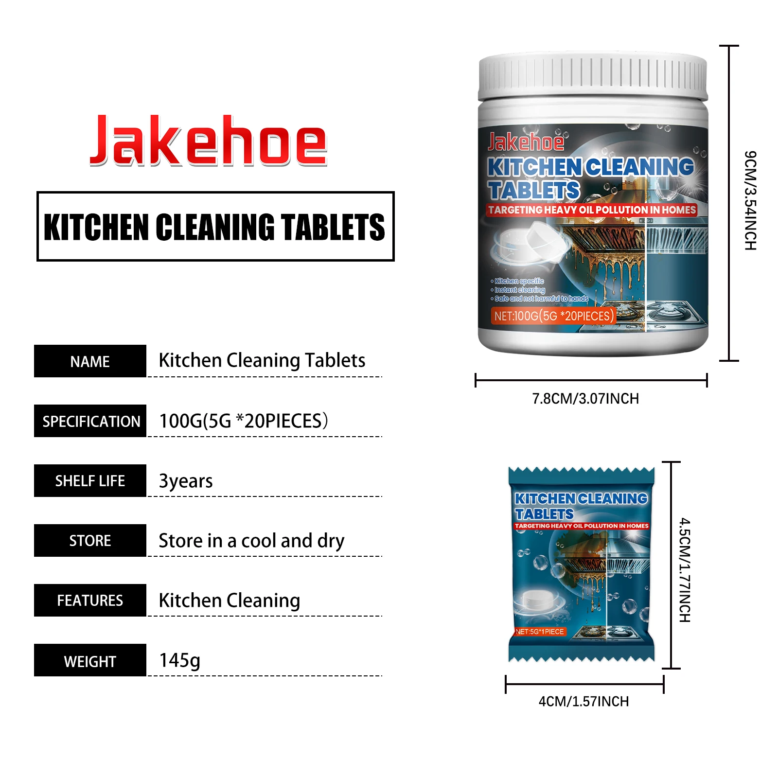 Jakehoe 20pcs Kitchen Degreaser Cleaner Dishwasher Coffee Machine Refrigerator Heavy Oil Stain Clean Limescale Remover Tablets