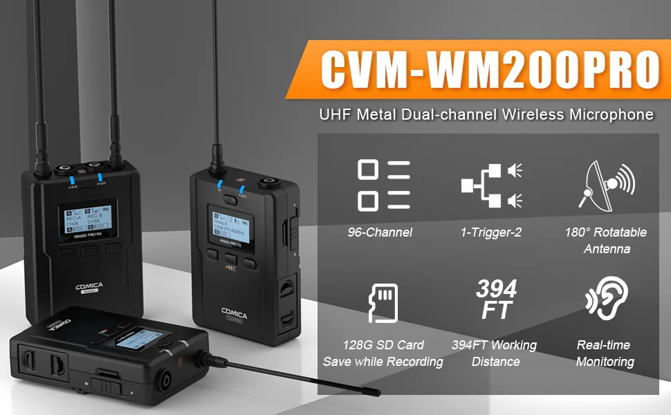 CVM-WM200 PRO Metal UHF Dual-Channel Wireless Microphone for Smartphone Camera C
