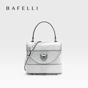 BAFELLI 2026 New Arrival: Unique Cracked Leather Shoulder Bag with Cat Head Design, Luxury Brand Mini Crossbody Bag 1