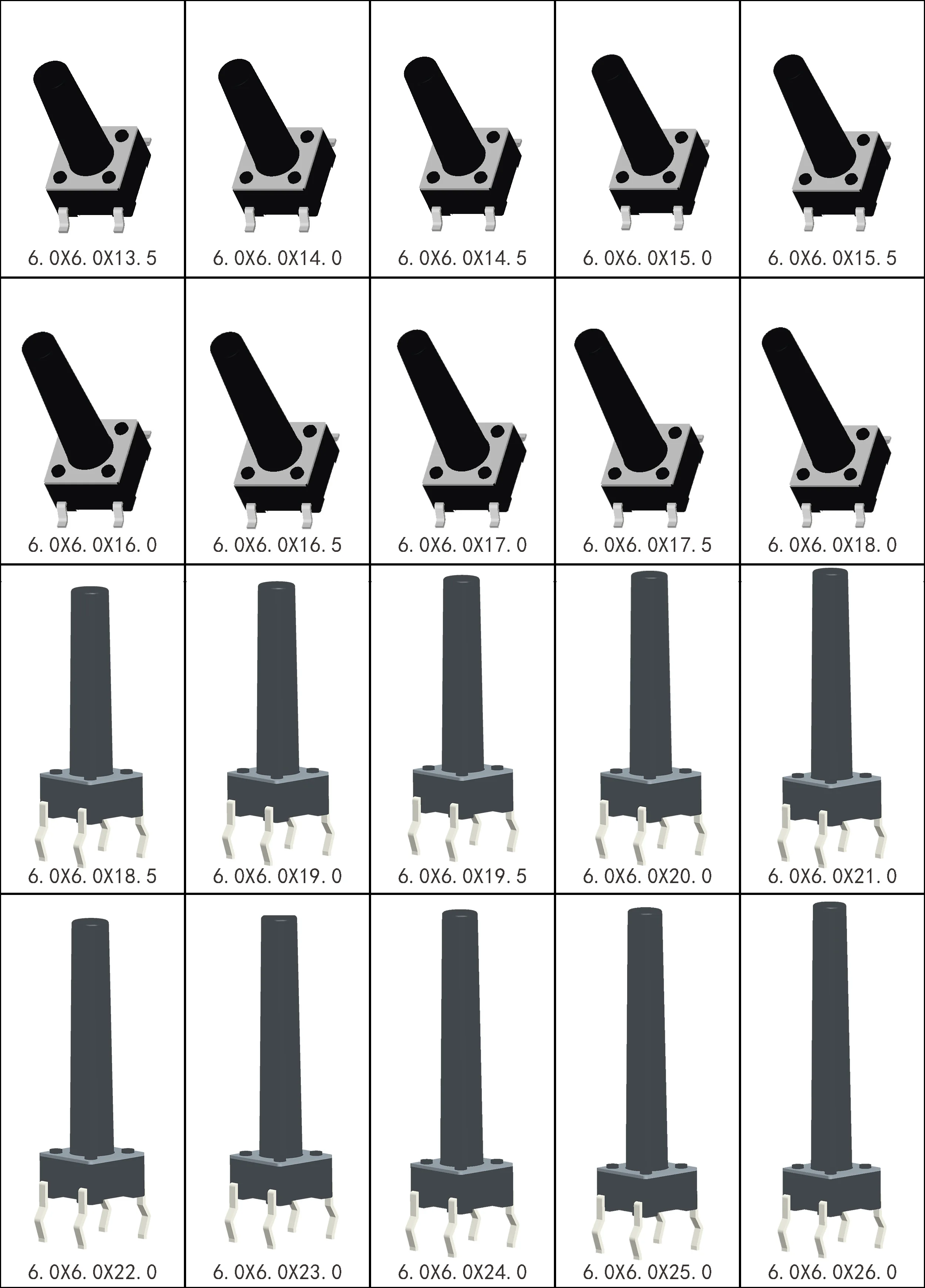 

1000PCS 6X6X13.5/14/14.5/15/16/17/18/19/20/21/26mm Tactile Push Button Switch DIP SMT 4PIN Momentary Push Button Tact Switch