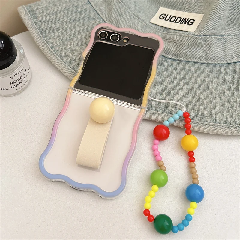 Chic Ring Phone Case with Chain Strap and Wavy Silicone Frame Design