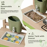 Cuisine en bois d'extérieur, cuisine pour enfants, cuisine de jeu, avec roues, robinet, jardinières, tableau noir, étagères, accessoires de cuisine 3