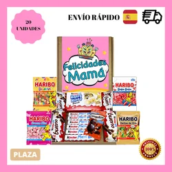 Regalo Cumpleaños Mamá. Chocolate Kinder Variada y Ositos Haribo, Caja de Bombones Chocolate Kinder, Cesta de Regalo de Chocolate Día de la Madre. Kinder Bueno, Chuches Haribo, Kinder Happy Hippo, Kinder Chocolate.