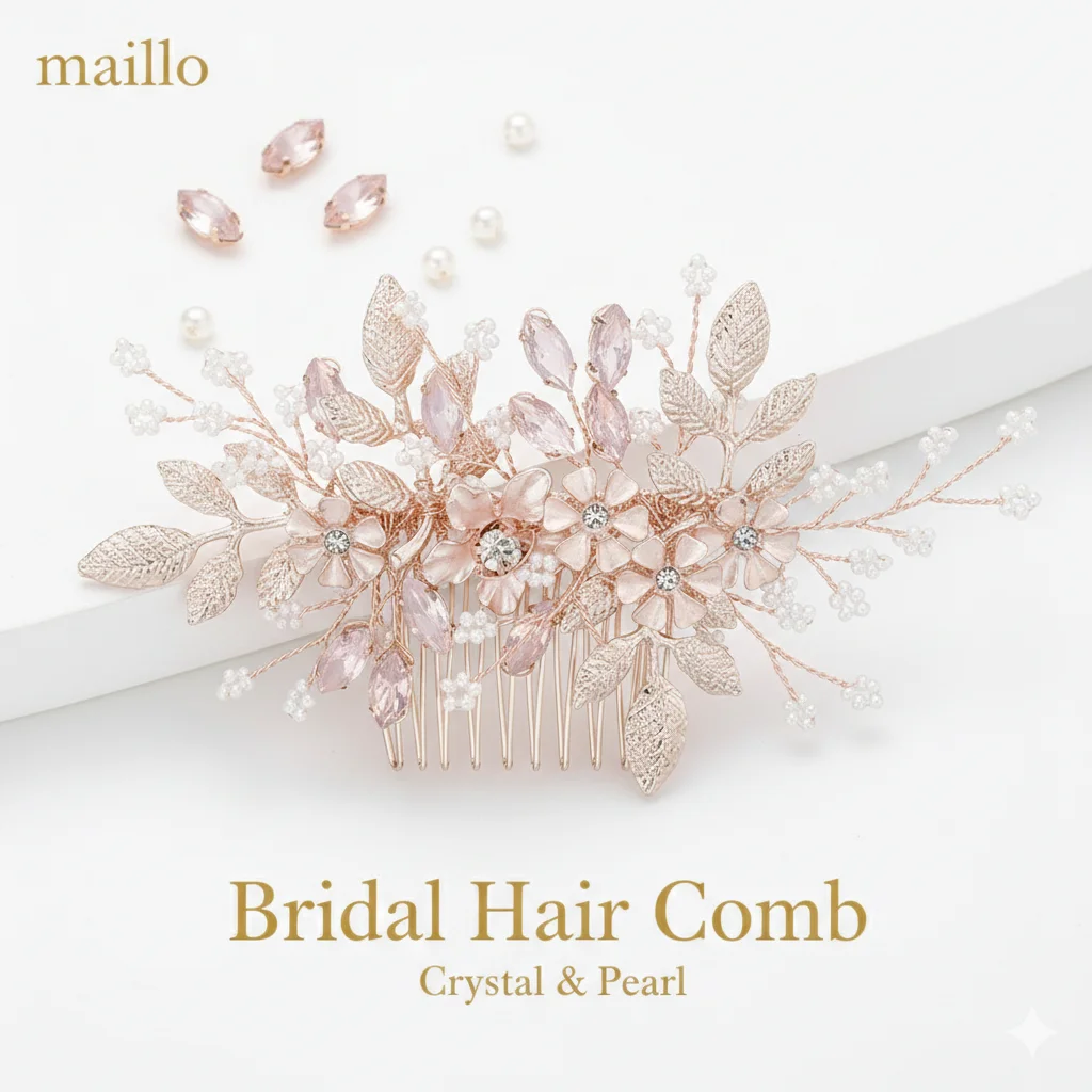 Roségold Legierung Blume einzigartige Haarkamm Braut Hochzeit Kopf bedeckungen Haarschmuck Zubehör Urlaub Haars pangen für Frauen – Detail 1
