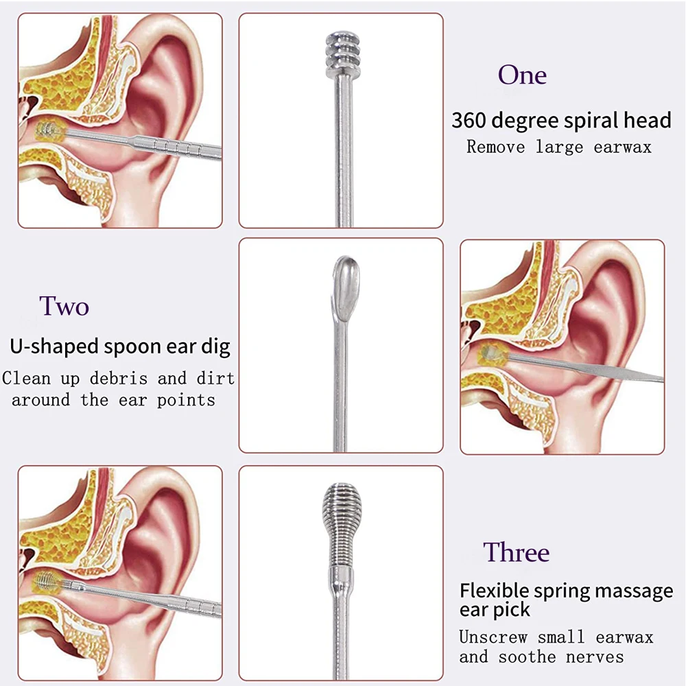 Ear Pick Stainless Steel 6PCS for Ear Care Cleaning Earwax Removal