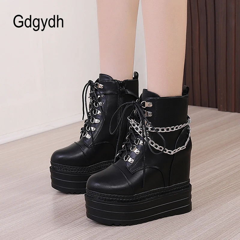 GMIK84A○1脚 Gdgydh Platform Boots Goth for Women Lace up Wedge Heel