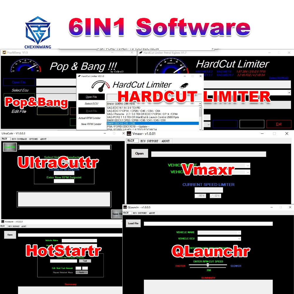 ECU Software 6 IN 1 PACKAGE HardCut Limiter Diesel Petrol Engine UltraCuttr Pop&Bang HARDCUT VMAX HotStartr QLaunchr