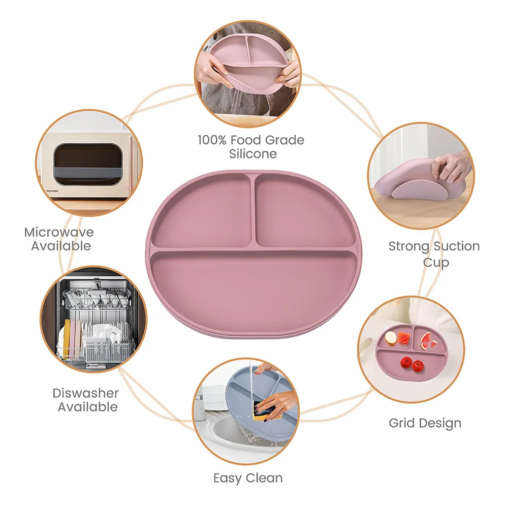 1PCS Baby Sucker Silicone Dining Plate BPA Free Children Dishes Suction Toddle Training Tableware Kids Feeding Bowls Baby Stuff 3