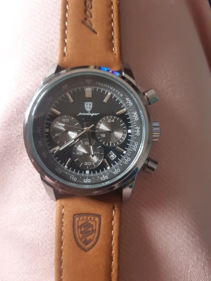 POEDAGAR Luxury Man Watch Waterproof Chronograph Luminous Quartz Leather Sports Watch photo review
