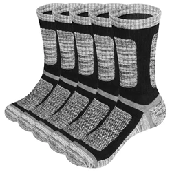 YUEDGE 5 Pairs Mens Hiking Socks Moisture Wicking Cushioned Crew Socks Padded Work Boot Socks For Size 37-46