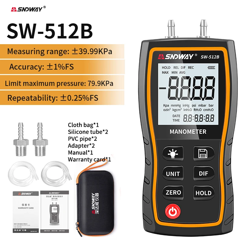 SNDWAY SW-512 Digital Manometer Air Pressure Gauge Professional Pressure Differe