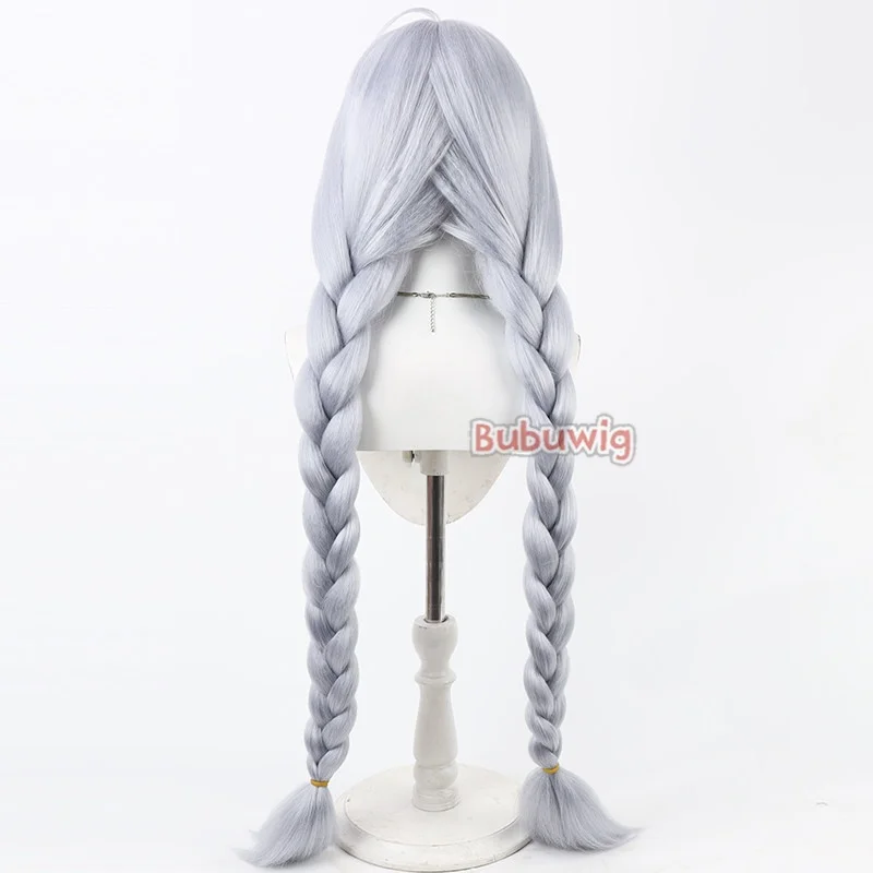 Bubuwig 합성 머리카락 아오바 치카 코스프레 가발 마법소녀 마도카 마기카 아오바 치카 90cm 긴 실버 그레이 가발 내열성